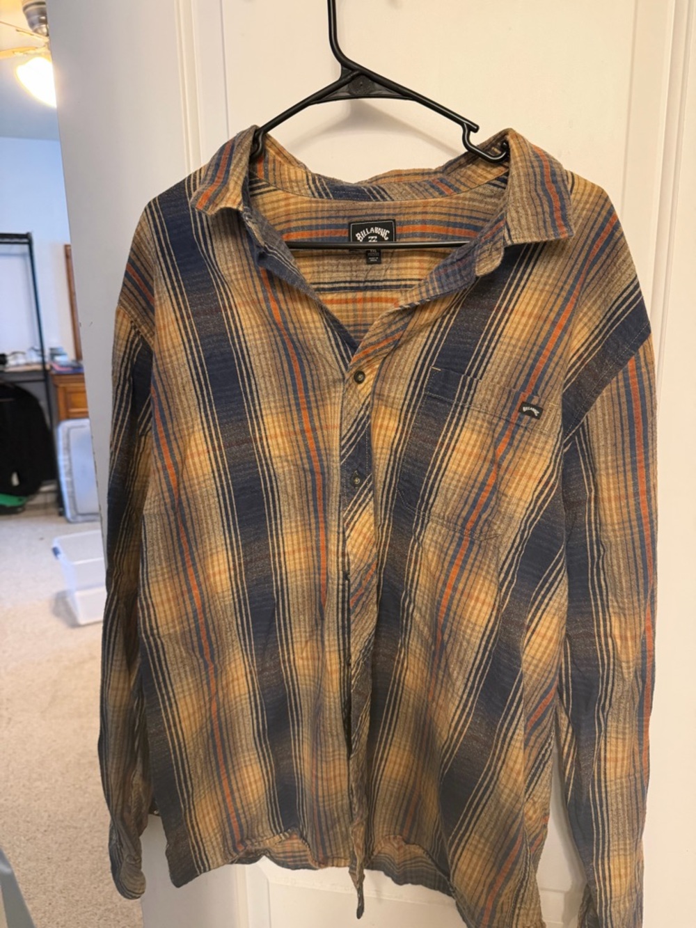 Billabong Men’s Plaid Button-Down Shirt - Navy, Tan & Orange